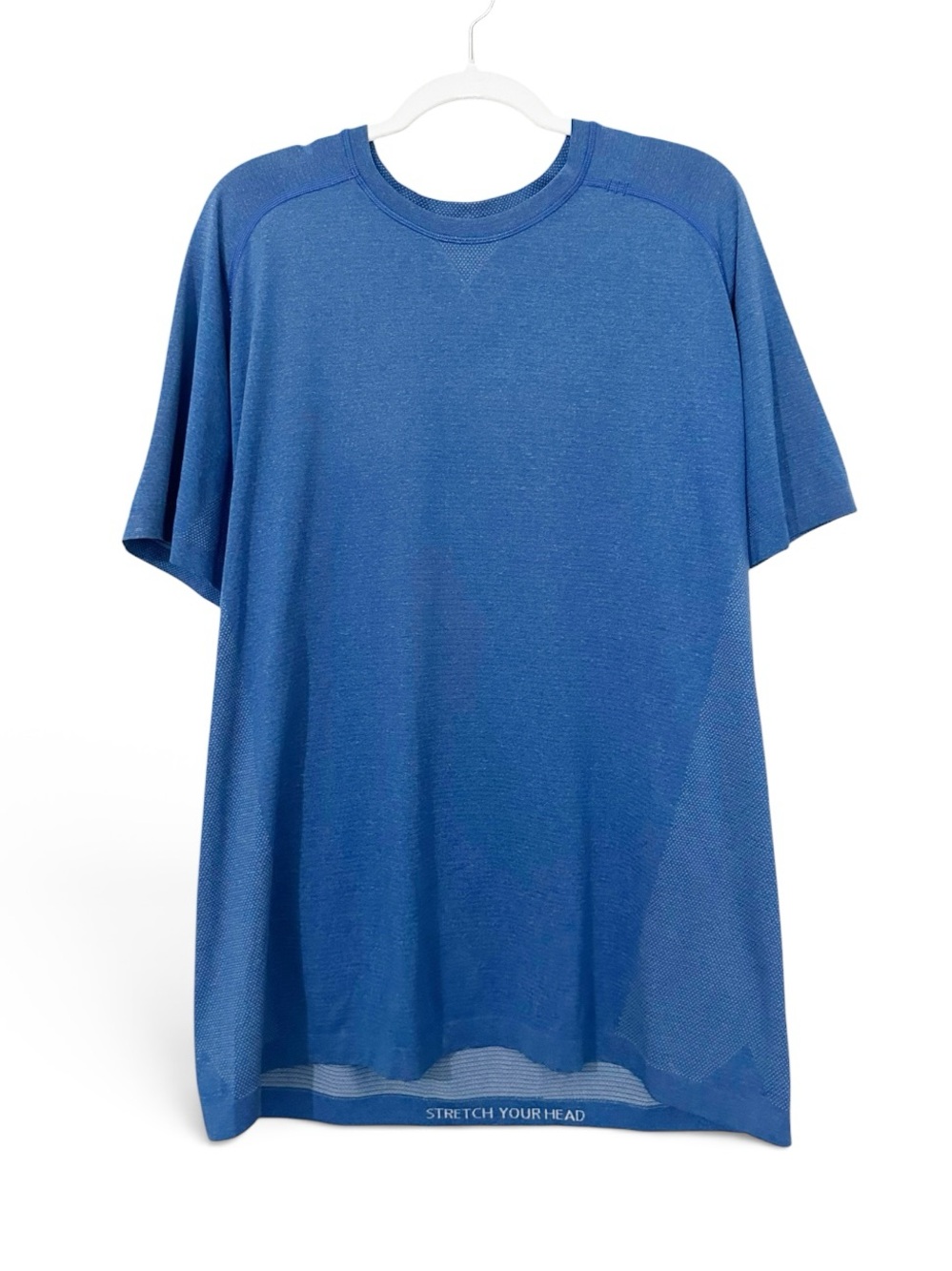 Lululemon Men's Metal Vent Tech Short Sleeve Shirt Blue "Stretch Your Head" XL